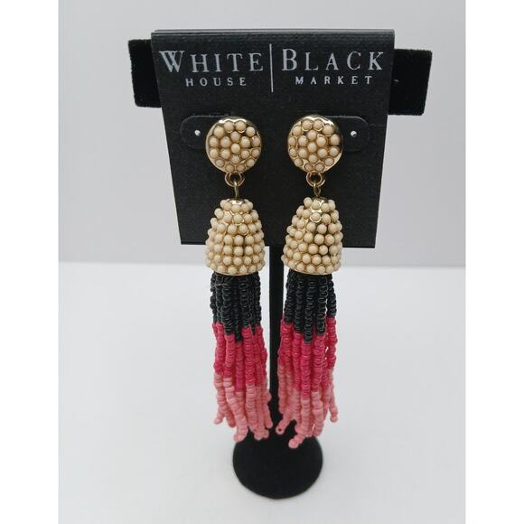 White House Black Market Beaded Tassel Earrings – Pink Ombre Statement – NWT - Picture 1 of 4